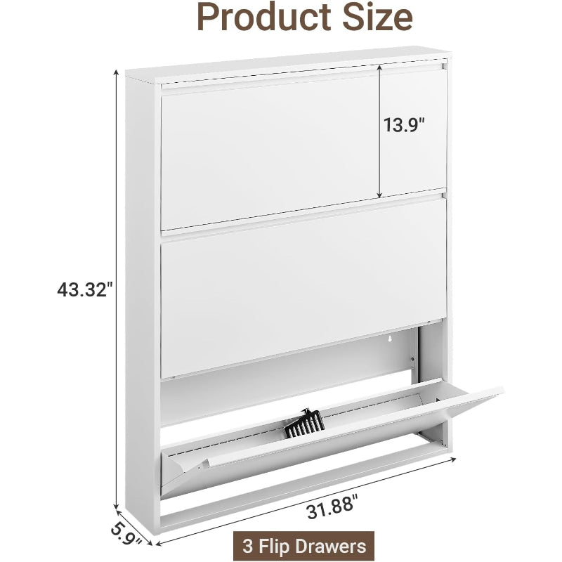 White Slim Wall‑Mounted Metal Shoe Cabinet
