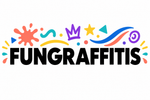 FUNGRAFFITIS logo with large black lettering and colorful decorative artwork on white